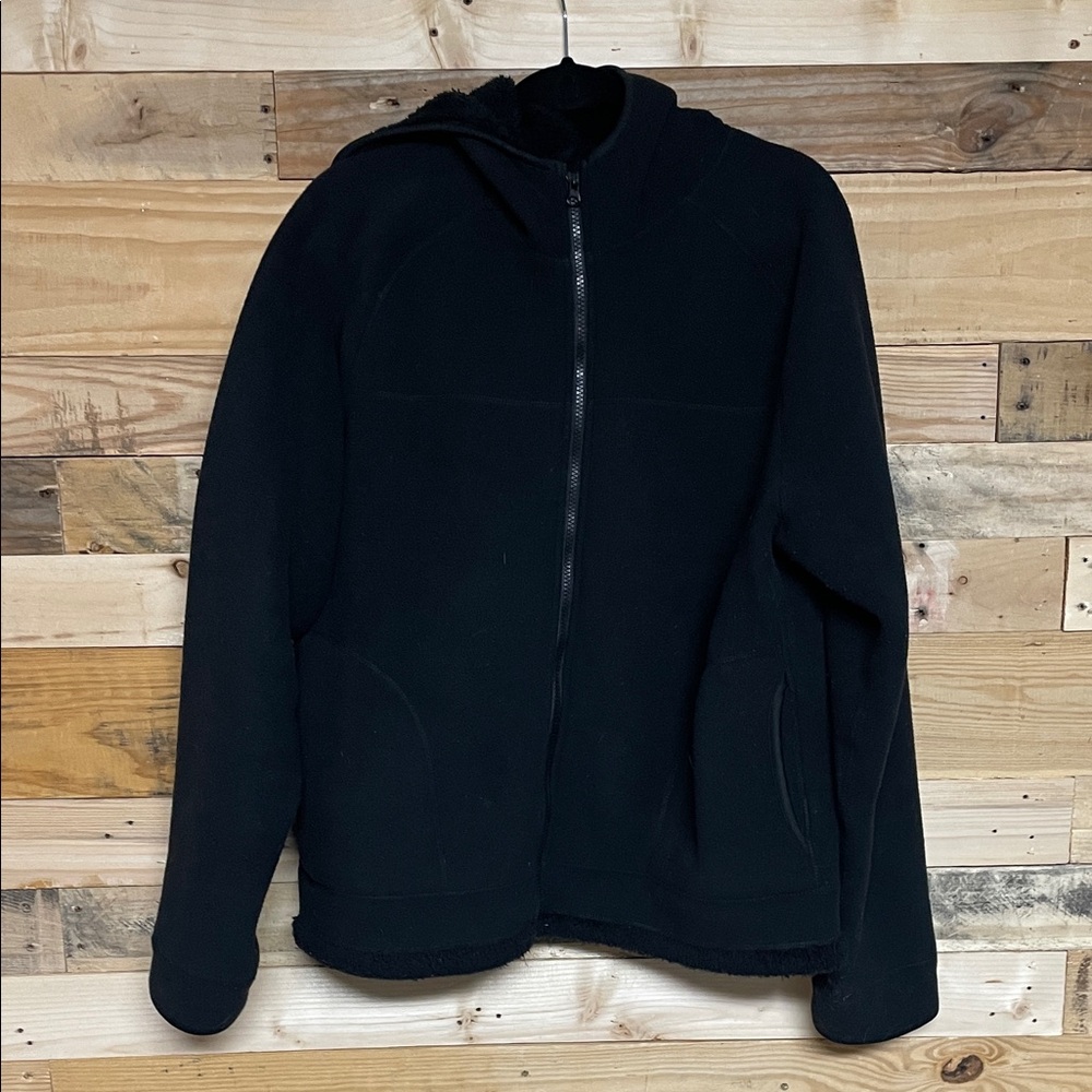 Faded Glory size XL Black Soft Fleece and Fuzzy Coat with Hood and Pockets